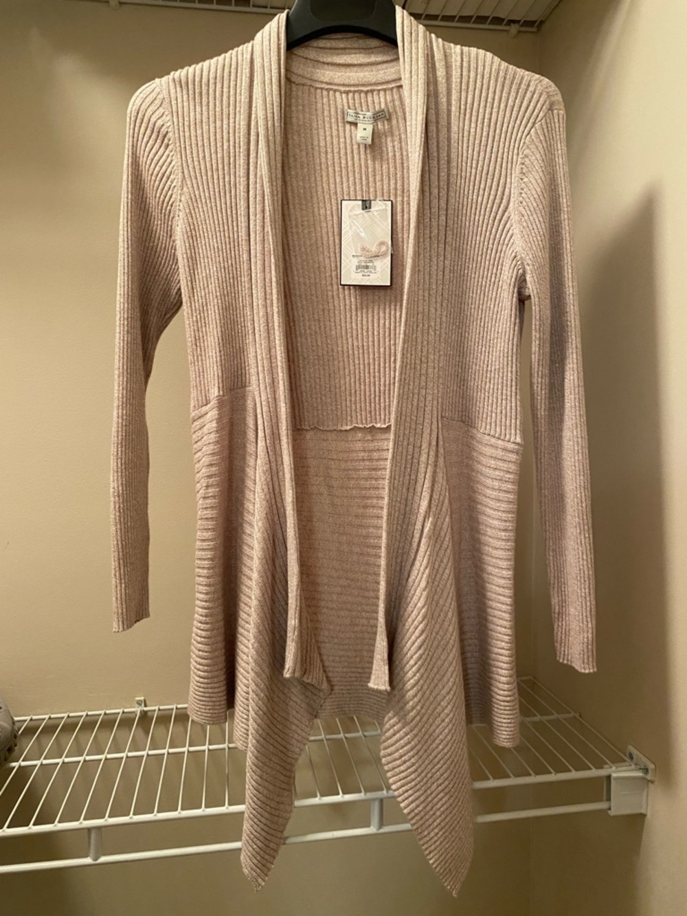 NEW Dana Buchman Ladies’ M Ribbed Flyaway Sweater in Oatmeal Heather